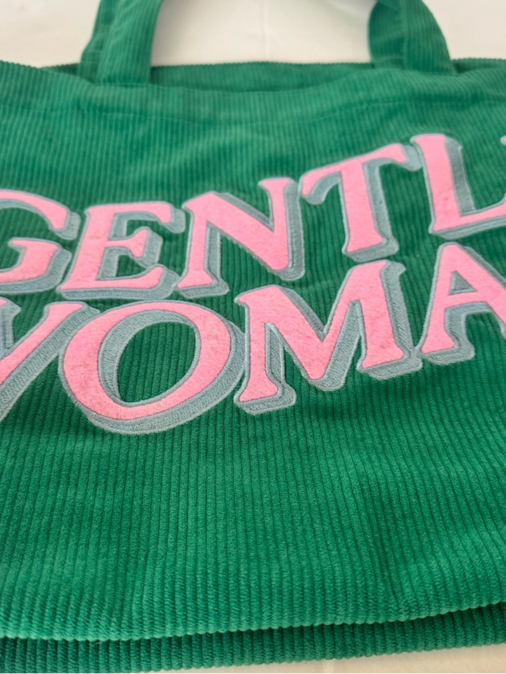 Gentle Women Tote Green Pink Corduroy Feminine Travel Colorful - Picture 3 of 11